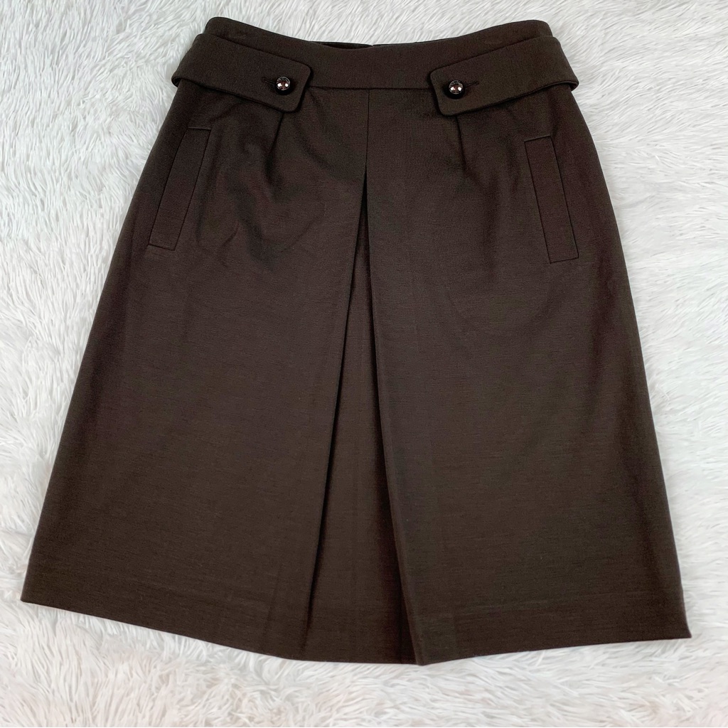 Etcetera Women Pleated A-Line Skirt In Brown Workwear Button Detail
